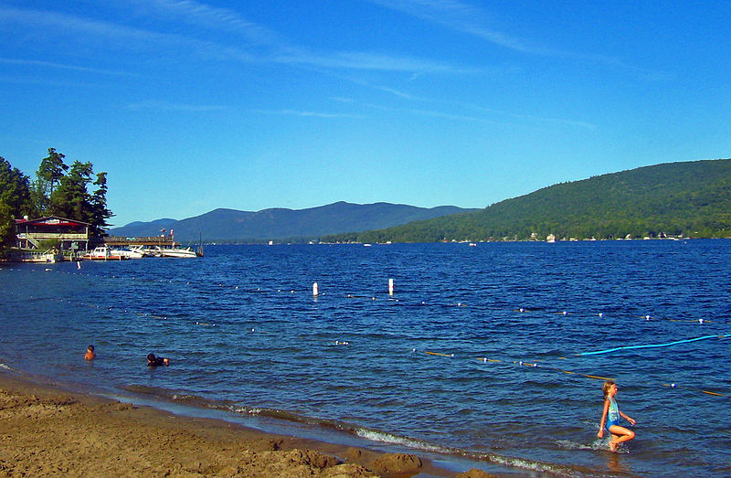 Lake George Village Beach, by Daniel Case courtesy of Wikimedia Commons