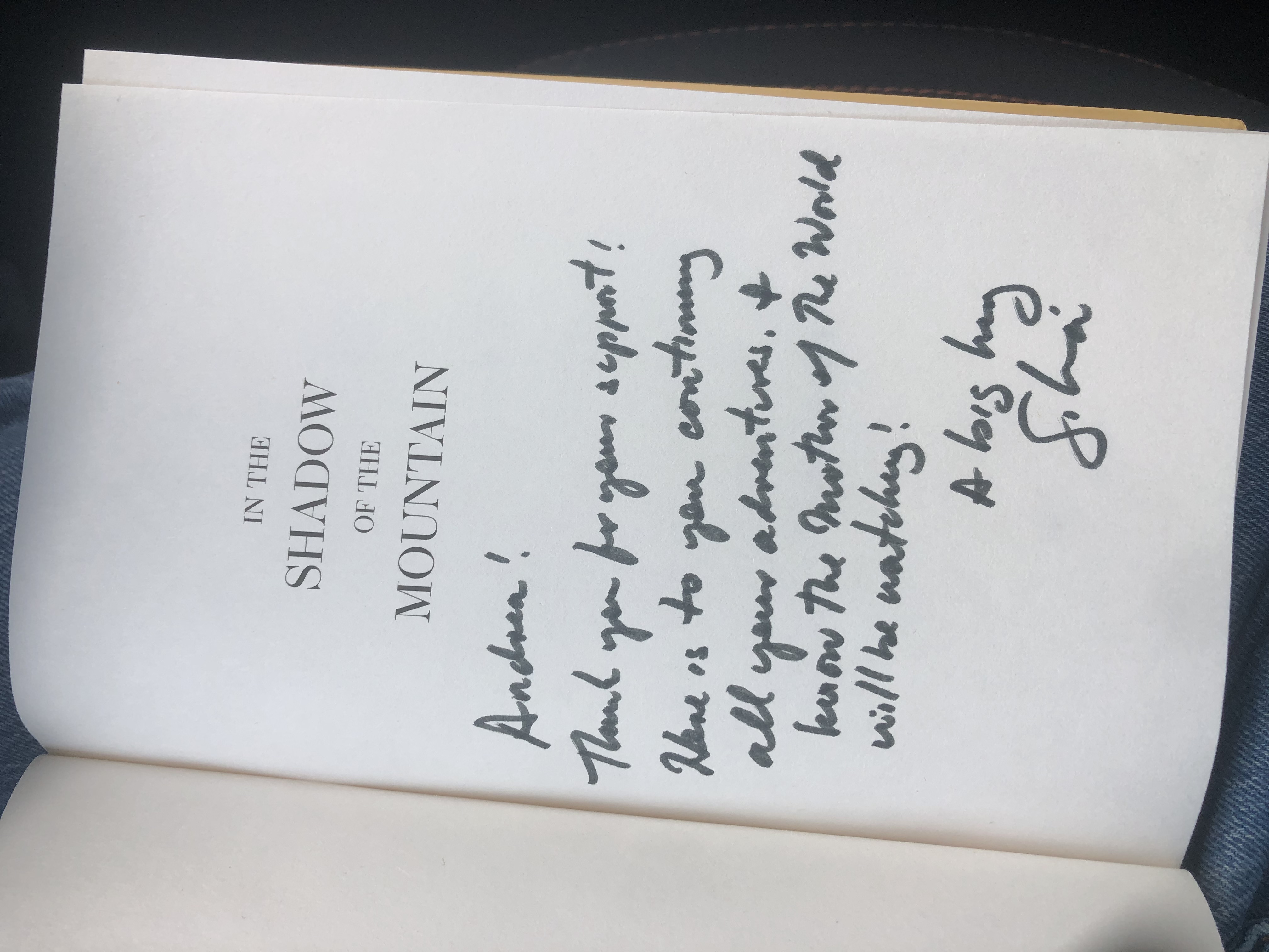 Inscription from book's author to blog writer