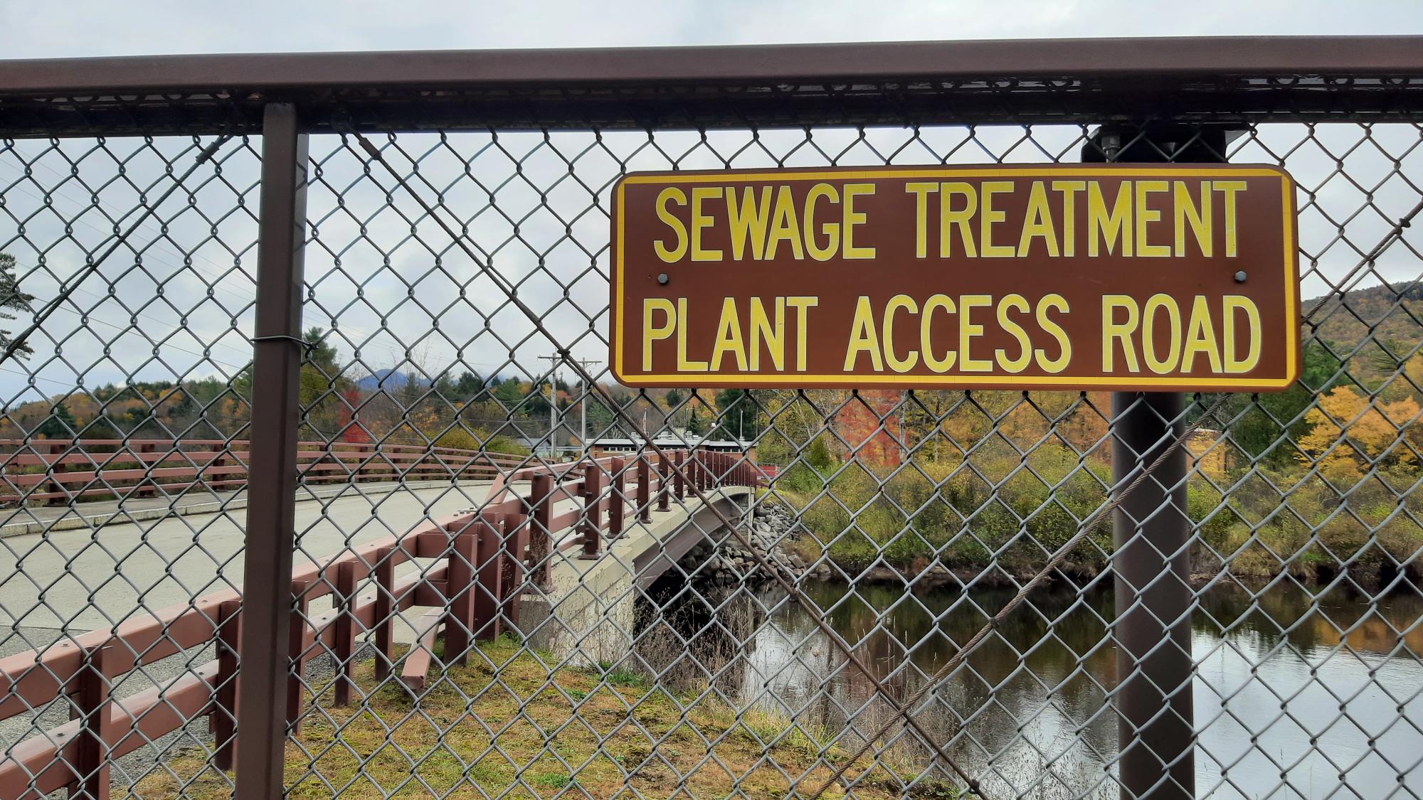 A sign that says Sewage Treatment Plant Access Road