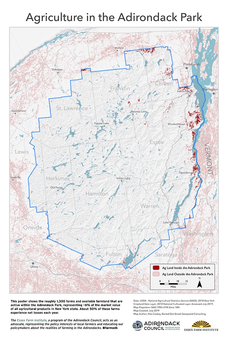 map of farming locations in the Adirondack Park