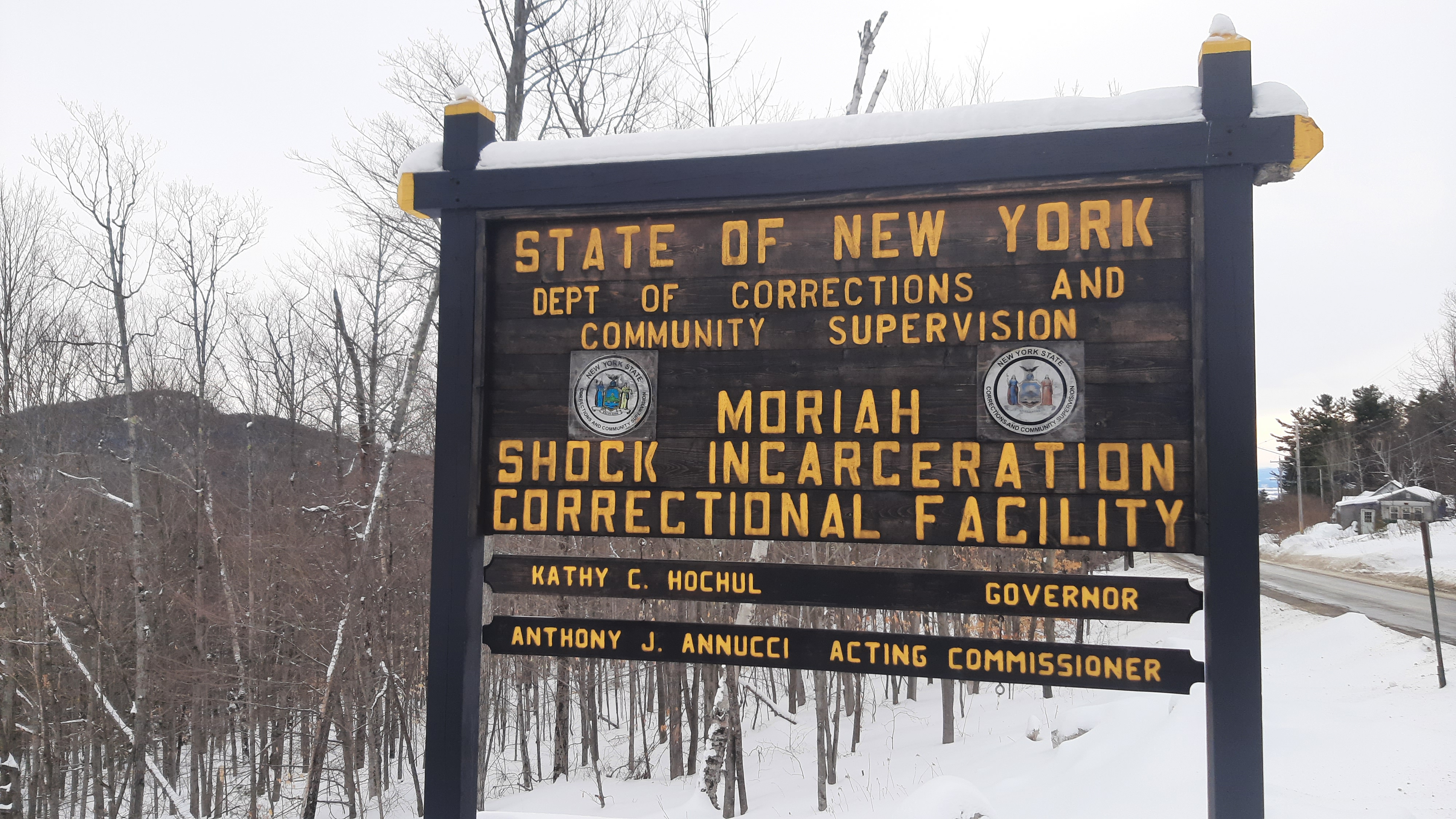 Entrance sign to the former Moriah Shock Correctional Institute