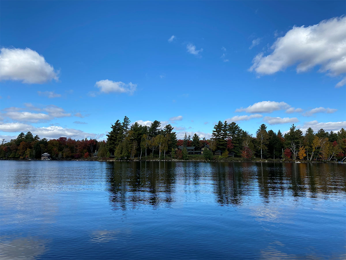 Raquette Lake - is looking across North Bay at the Great Room of the old Carnegie Camp on North Point