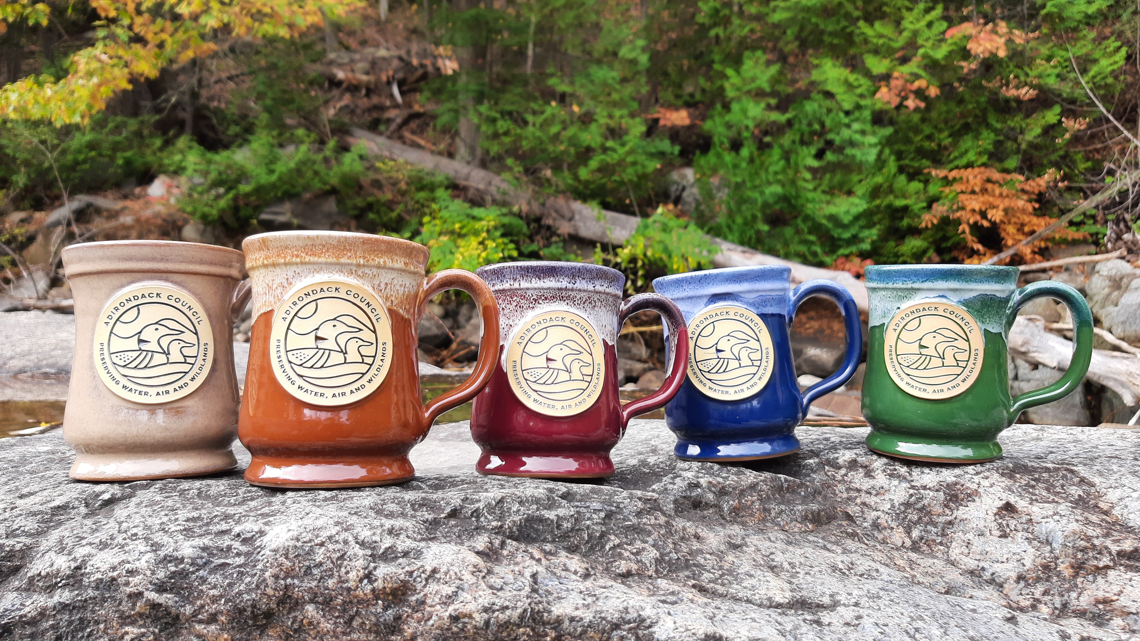 Ceramic mugs with the Adirondack Council logo