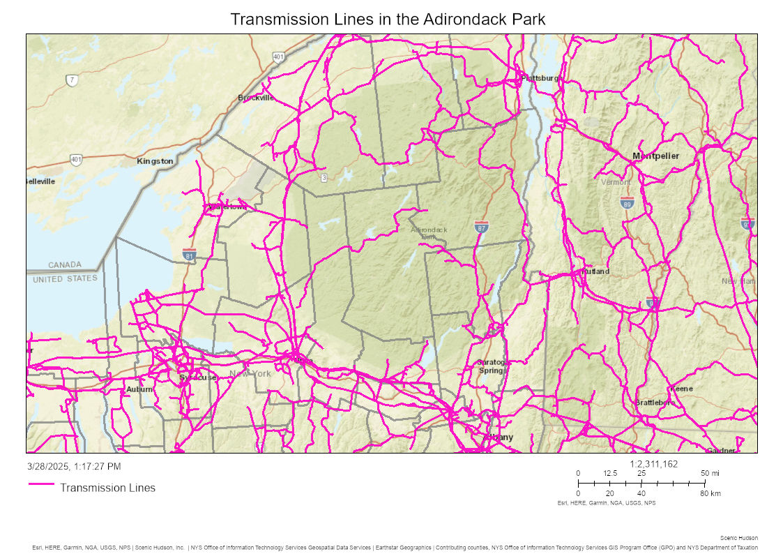 map of transmission lines in the Adirondacks 